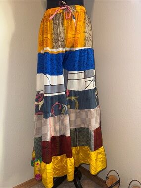 Bohemian Patchwork Tiered Maxi Skirt - Multicolor